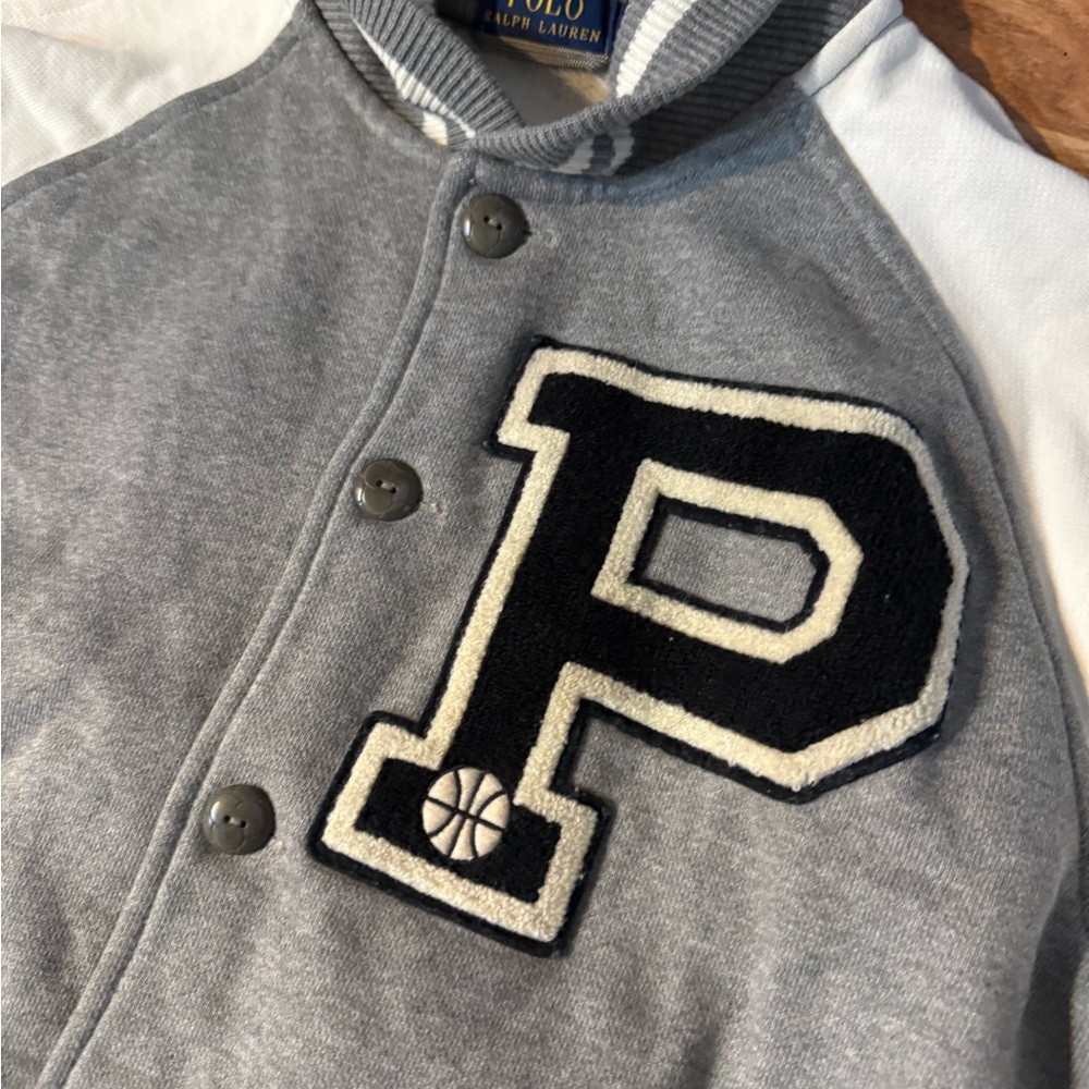 Polo by Ralph Lauren Gray and White Varsity Hoodie basketball P embroidered - Picture 3 of 4